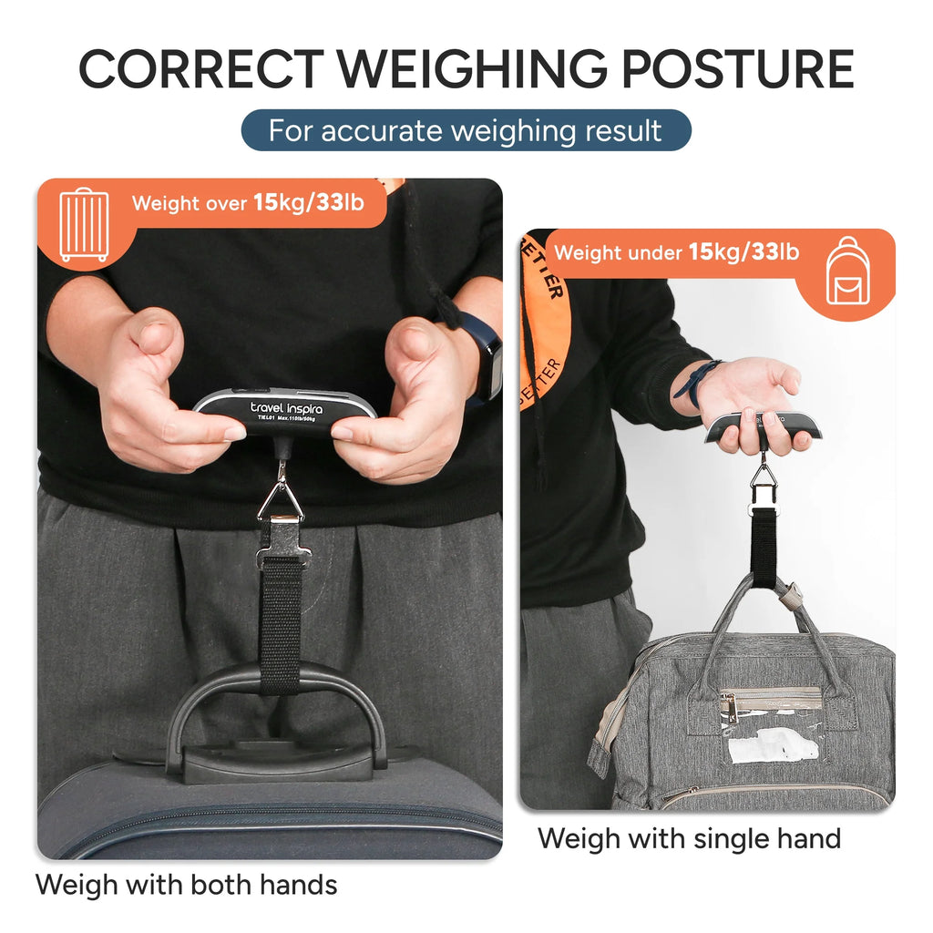 Digital Luggage Scale, 110LB Portable Handheld Baggage Scale for Travel, Suitcase Scale with Hook, Battery Included with Overweight Alert, White Backlight LCD Display - Silver