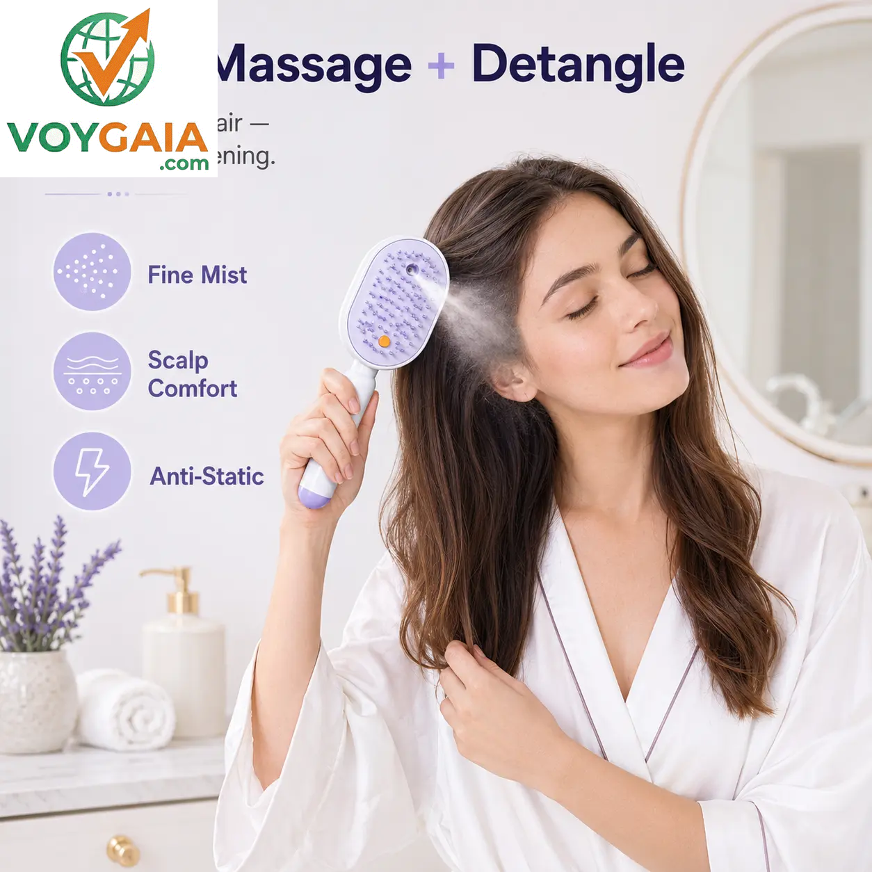 【Not Straightened】Electric Spray Air Cushion Massage Comb, Self-Cleaning Anti-Tangle Hair Brush, Anti-Static Volumizing Scalp Massage Brush for Dry Frizzy Hair Care, No Essential Oil Included