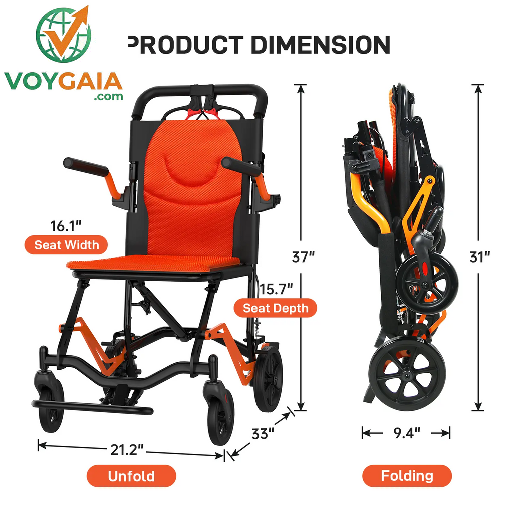 Lightweight Folding Transport Wheelchair for Adults & Seniors – 18 Lbs Aluminum Frame – Removable Turn over Armrests – Swing-Away Footrests – Locking Handbrake – 220 Lbs Capacity – Easy Fold & Carry – Ideal for Travel & Indoors