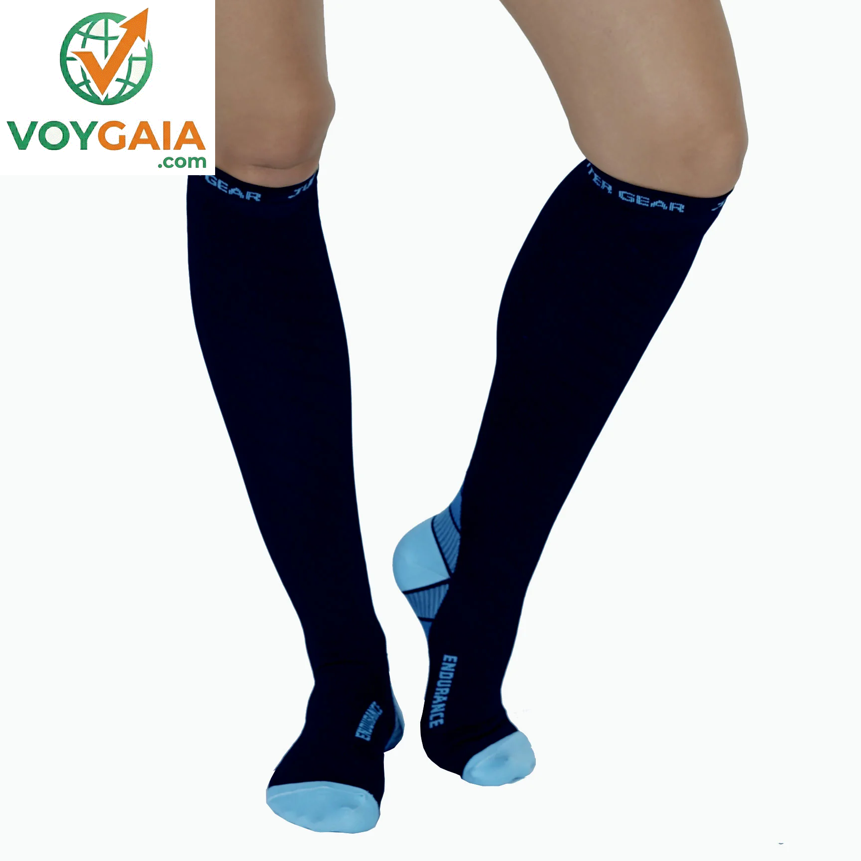 Jupitergear Endurance Compression Socks for Running and Hiking - Black with Blue Accent - Large/Extra Large