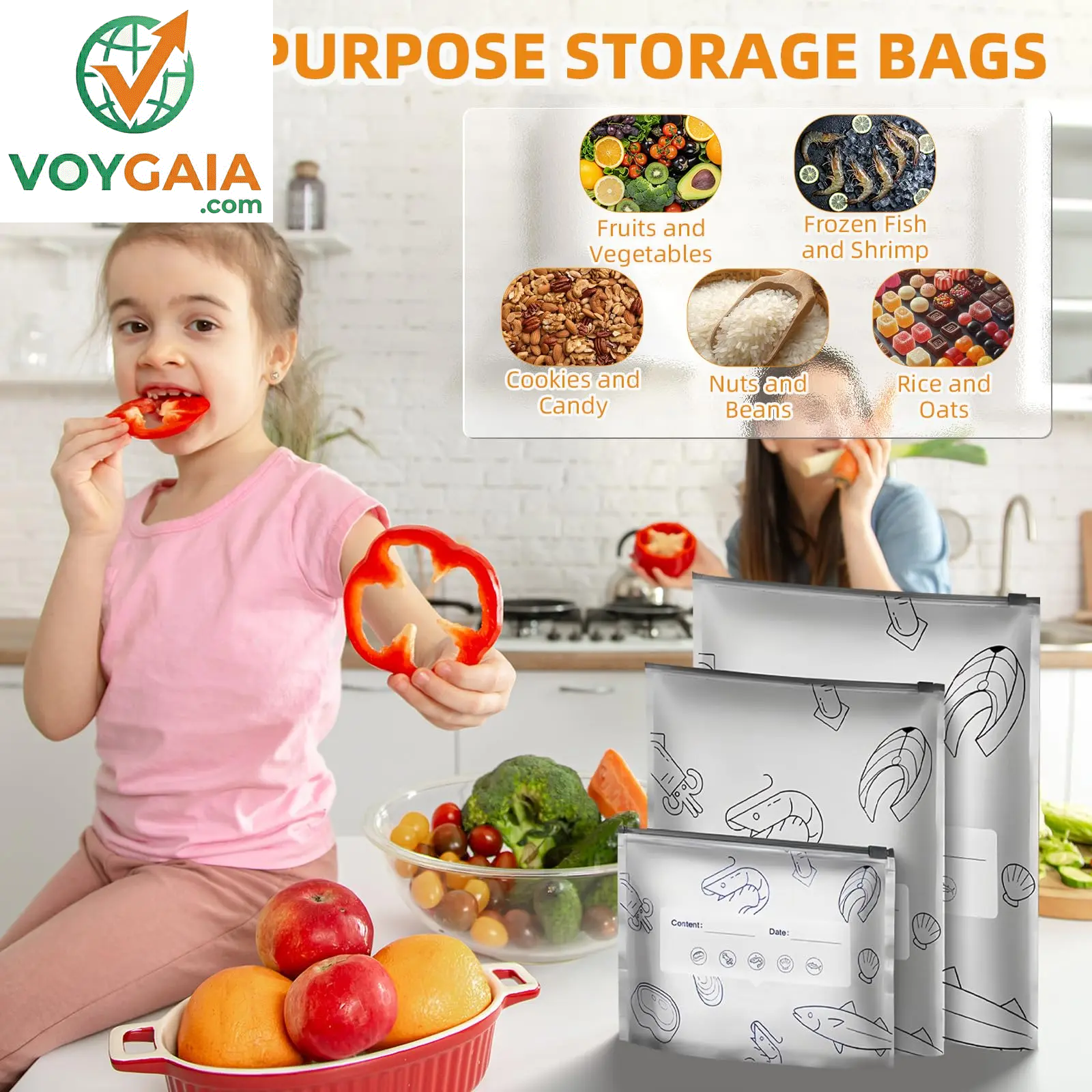【Refrigerated Food】Reusable Aluminum Foil Sealable Storage Bags, 2026 New Resealable Vacuum Zipper Pouches for Food, Stand up Foil Sealable Bags with Label and Zip Lock for Vegetable Fruit Meat
