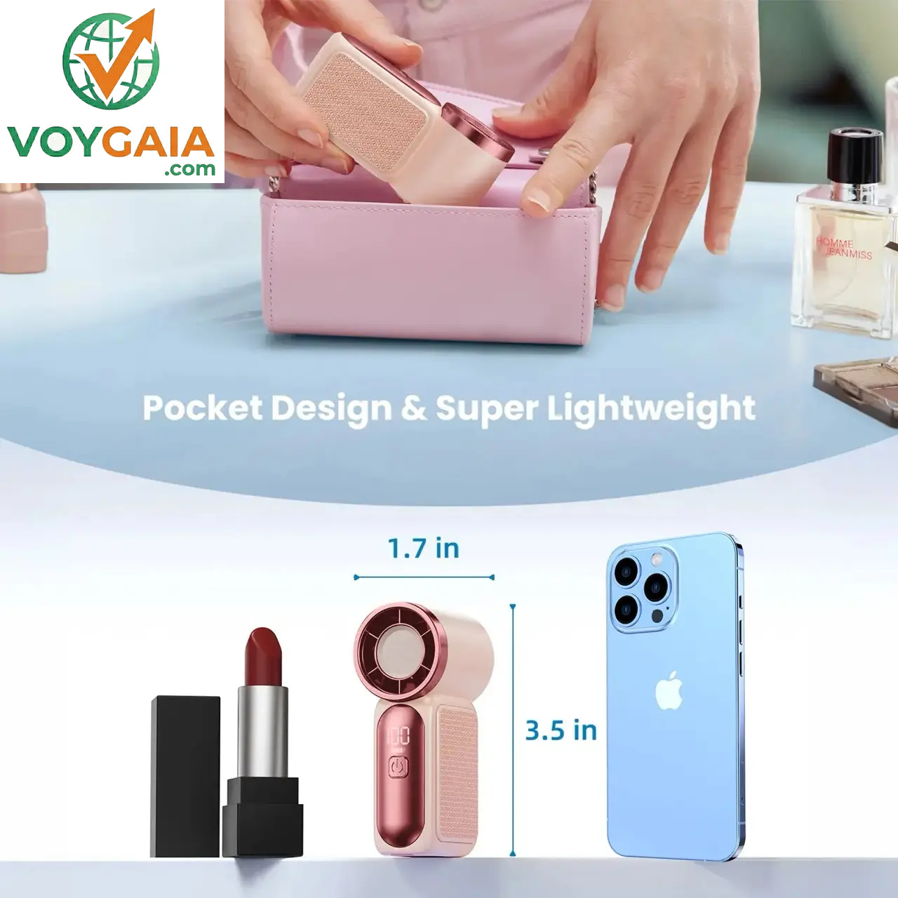 Mini Handheld Fan with LED Display – 6-Speed Turbo Pocket Fan for Women. USB Rechargeable, High-Speed Cooling for Travel & Makeup. Perfect Gift. Portable Refrigeration