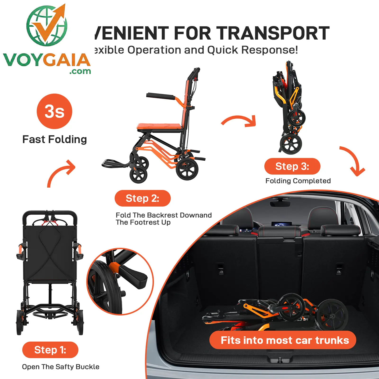 Lightweight Folding Transport Wheelchair for Adults & Seniors – 18 Lbs Aluminum Frame – Removable Turn over Armrests – Swing-Away Footrests – Locking Handbrake – 220 Lbs Capacity – Easy Fold & Carry – Ideal for Travel & Indoors