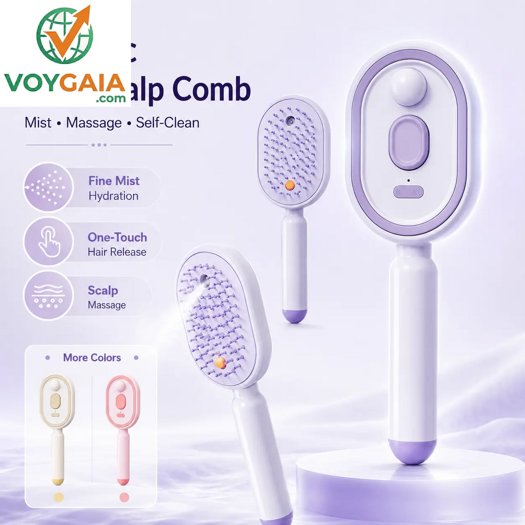 【Not Straightened】Electric Spray Air Cushion Massage Comb, Self-Cleaning Anti-Tangle Hair Brush, Anti-Static Volumizing Scalp Massage Brush for Dry Frizzy Hair Care, No Essential Oil Included