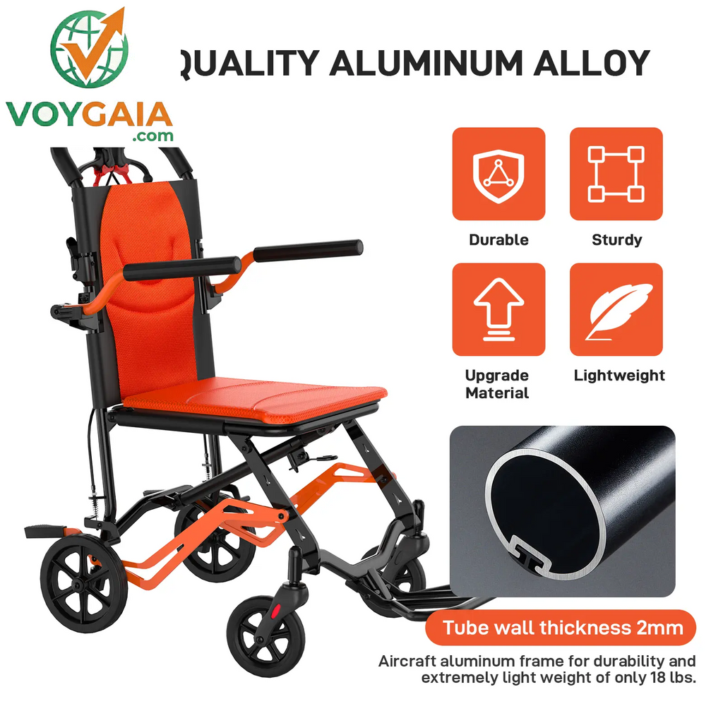 Lightweight Folding Transport Wheelchair for Adults & Seniors – 18 Lbs Aluminum Frame – Removable Turn over Armrests – Swing-Away Footrests – Locking Handbrake – 220 Lbs Capacity – Easy Fold & Carry – Ideal for Travel & Indoors