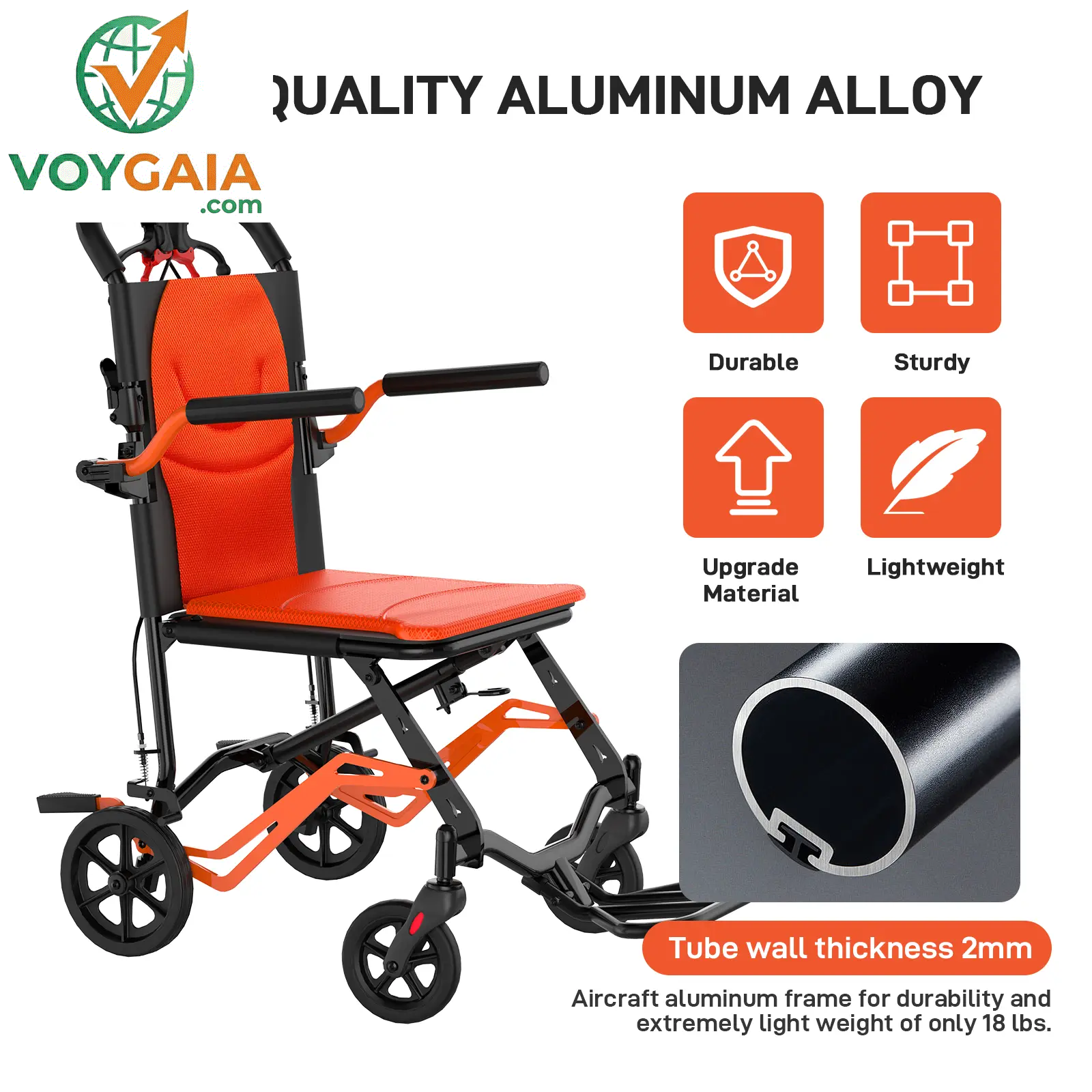 Lightweight Folding Transport Wheelchair for Adults & Seniors – 18 Lbs Aluminum Frame – Removable Turn over Armrests – Swing-Away Footrests – Locking Handbrake – 220 Lbs Capacity – Easy Fold & Carry – Ideal for Travel & Indoors