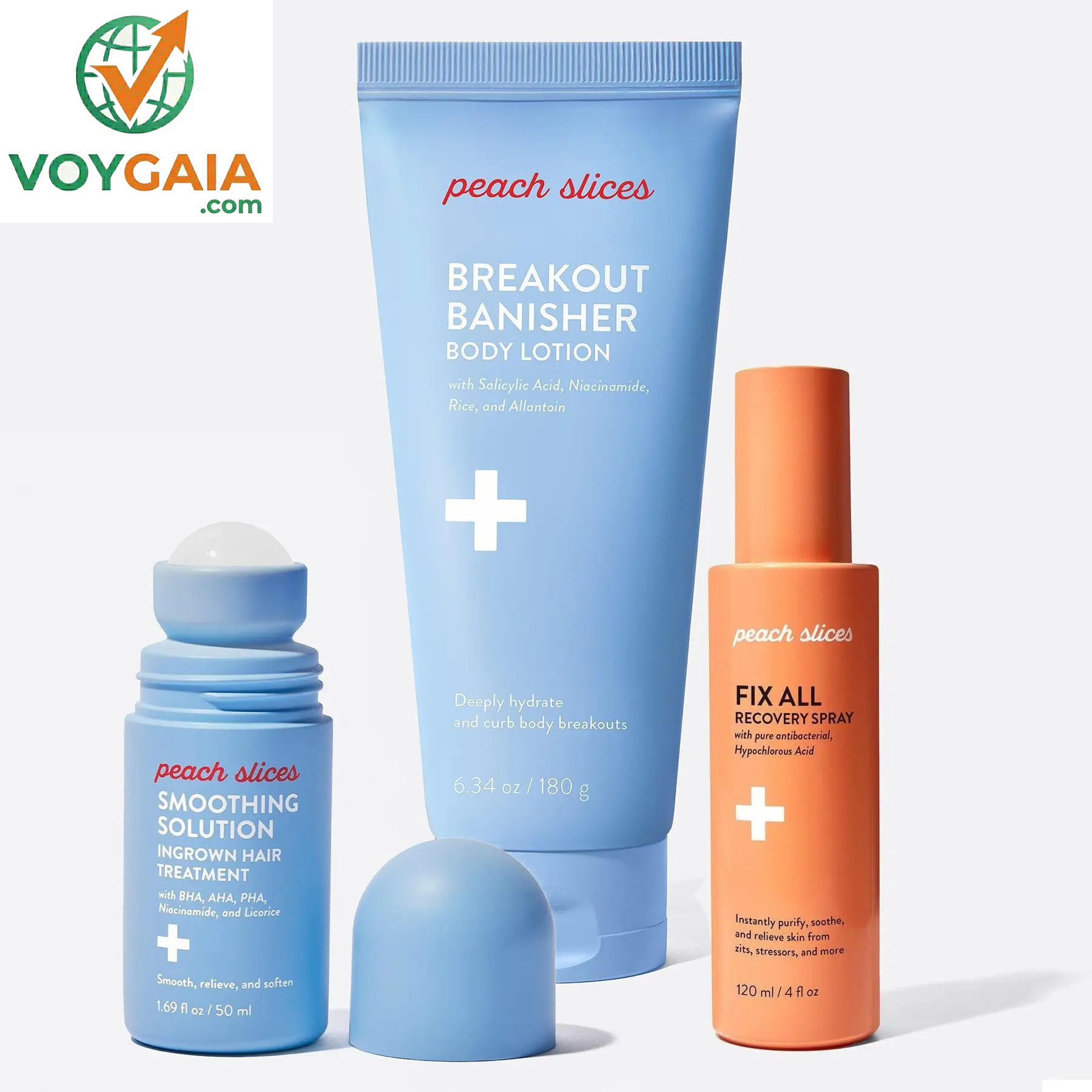 The Body Rescue Trio from Peach Slices - Smoothing Solution Ingrown Hair Treatment, Fix All Recovery Spray, Breakout Banisher Body Lotion