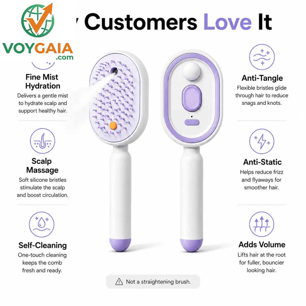 【Not Straightened】Electric Spray Air Cushion Massage Comb, Self-Cleaning Anti-Tangle Hair Brush, Anti-Static Volumizing Scalp Massage Brush for Dry Frizzy Hair Care, No Essential Oil Included