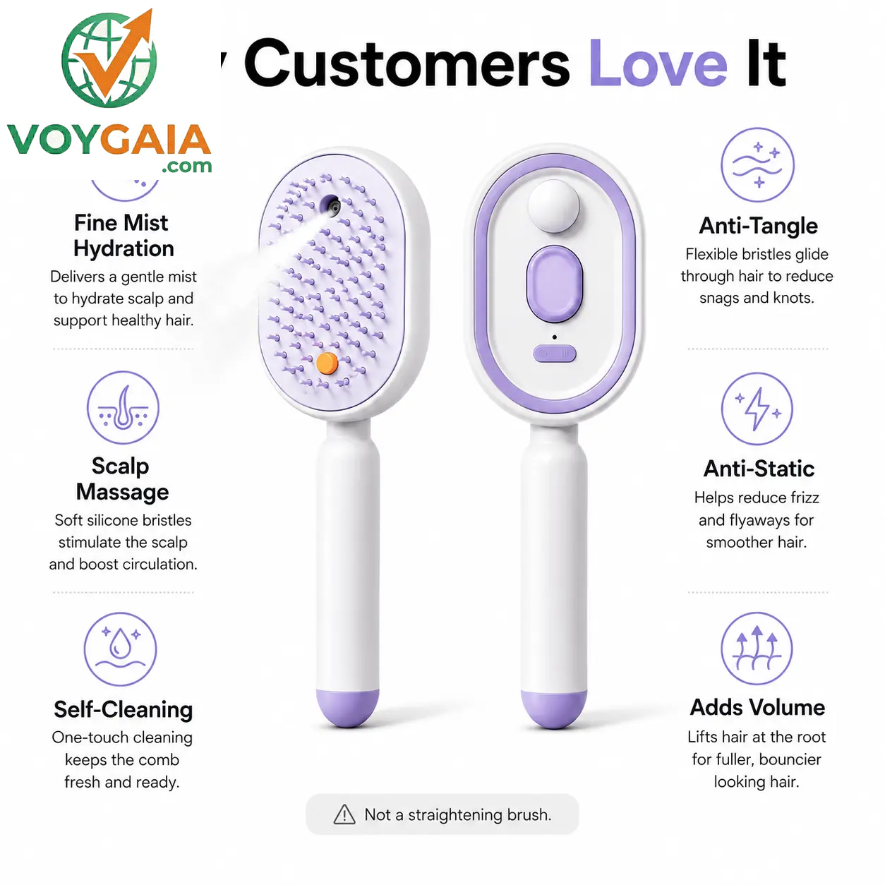 【Not Straightened】Electric Spray Air Cushion Massage Comb, Self-Cleaning Anti-Tangle Hair Brush, Anti-Static Volumizing Scalp Massage Brush for Dry Frizzy Hair Care, No Essential Oil Included