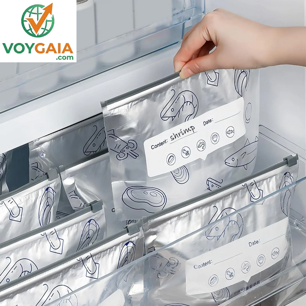 【Refrigerated Food】Reusable Aluminum Foil Sealable Storage Bags, 2026 New Resealable Vacuum Zipper Pouches for Food, Stand up Foil Sealable Bags with Label and Zip Lock for Vegetable Fruit Meat