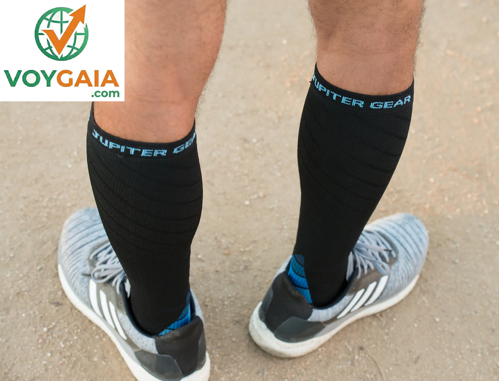 Jupitergear Endurance Compression Socks for Running and Hiking - Black with Blue Accent - Large/Extra Large