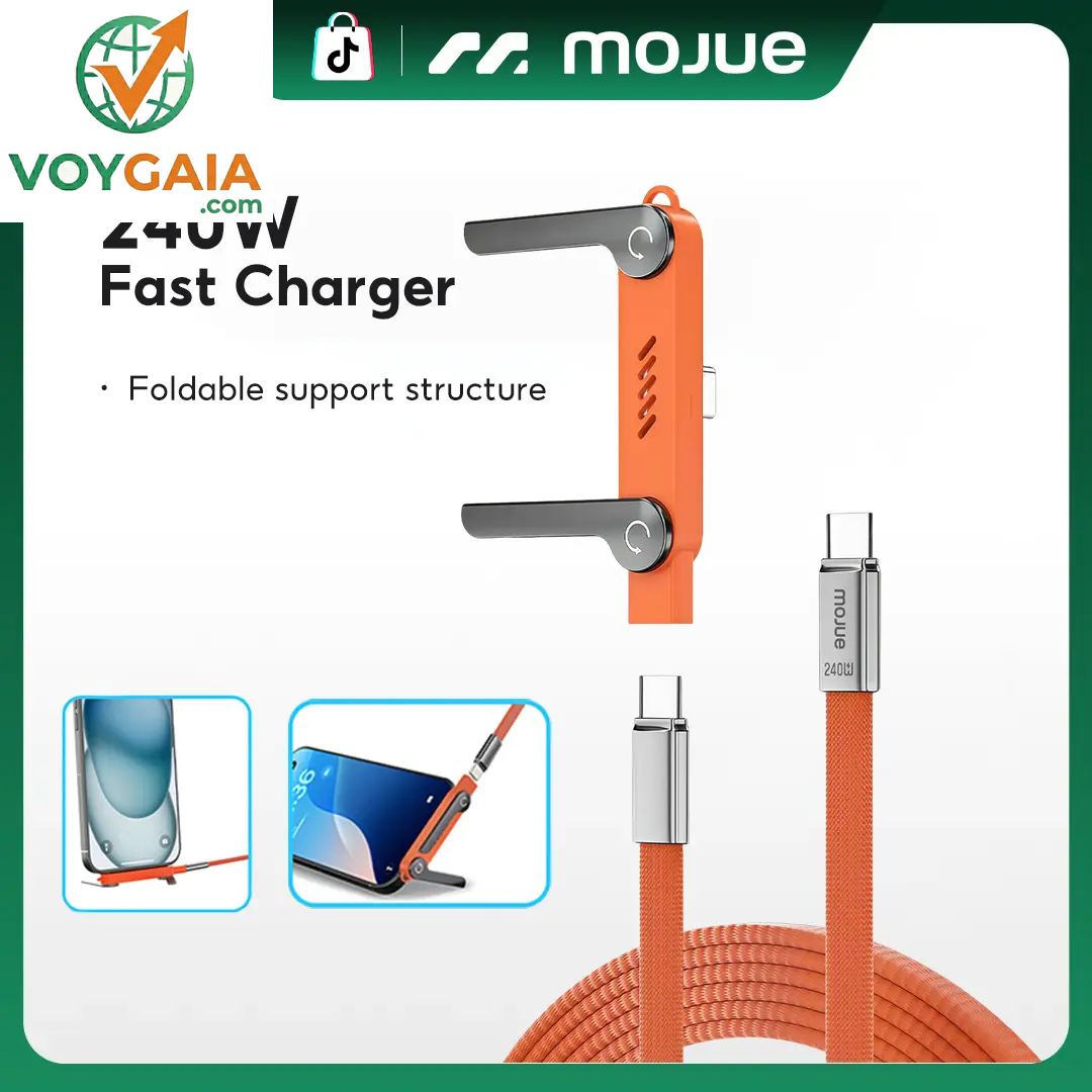 #Summer Wins MOJUE 240W Invisible Stand Fast Charging Cable, 240W USB C to USB C Flat Cable 90 Degree Angled, Sideways Phone Type C Charger Cord (4.9FT) Compatible with Iphone 15 16 17 Series ,Samsung S26 S25